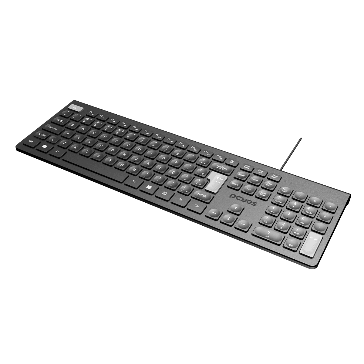 Teclado PCYES USB Soft ABNT2 Full Size com Teclas Multimídia PTOSF2AB em destaque