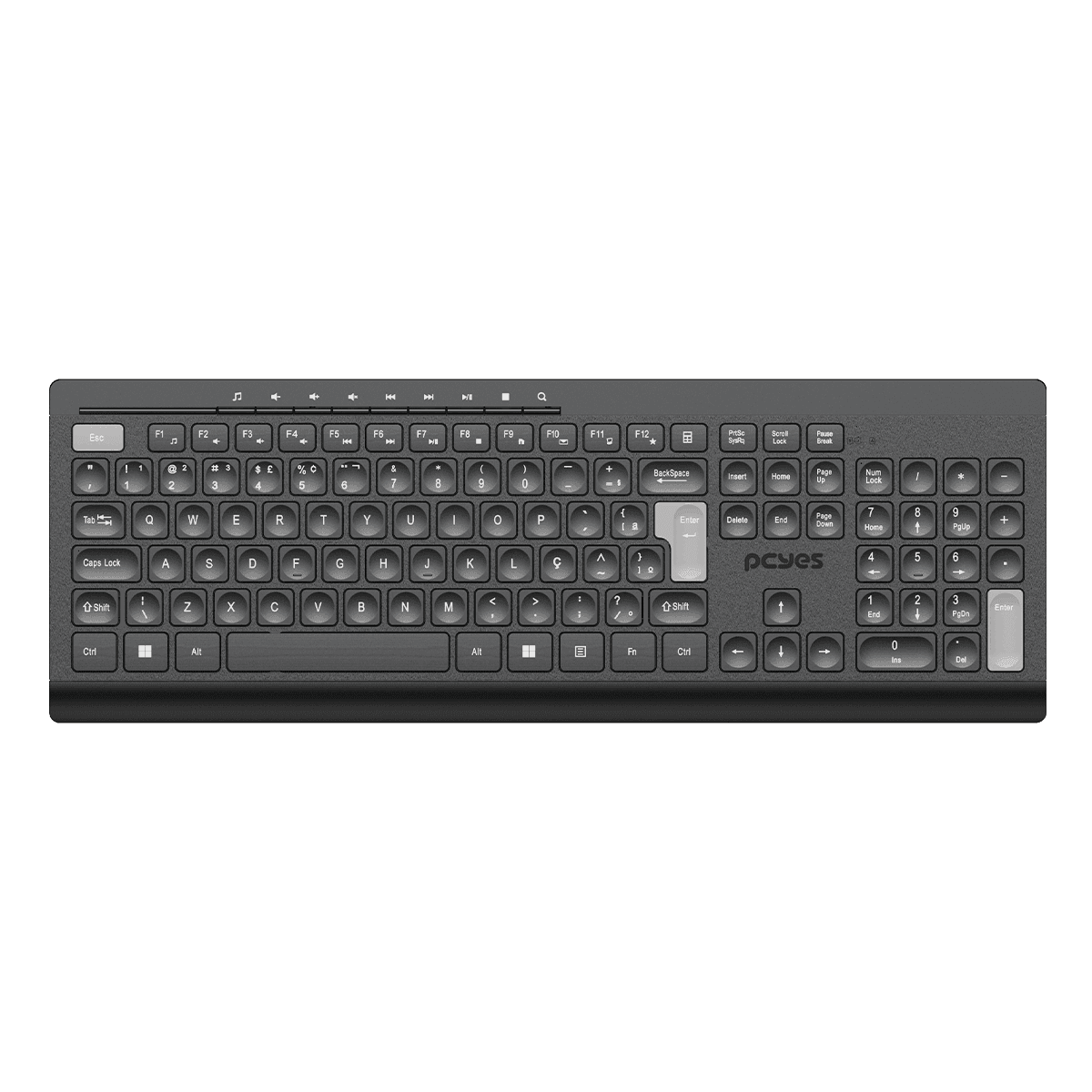 Teclado Sem PCYES Fio Soft ABNT2 2.4GHz 9 Teclas Multimídia PTOSFWAB