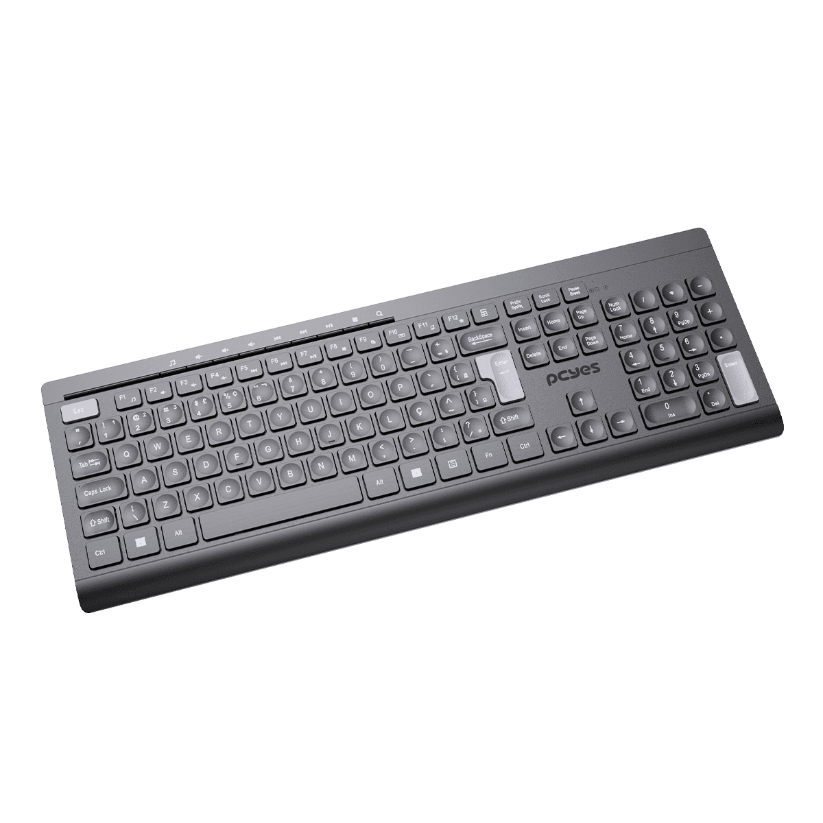 Teclado Sem PCYES Fio Soft ABNT2 2.4GHz 9 Teclas Multimídia PTOSFWAB em destaque
