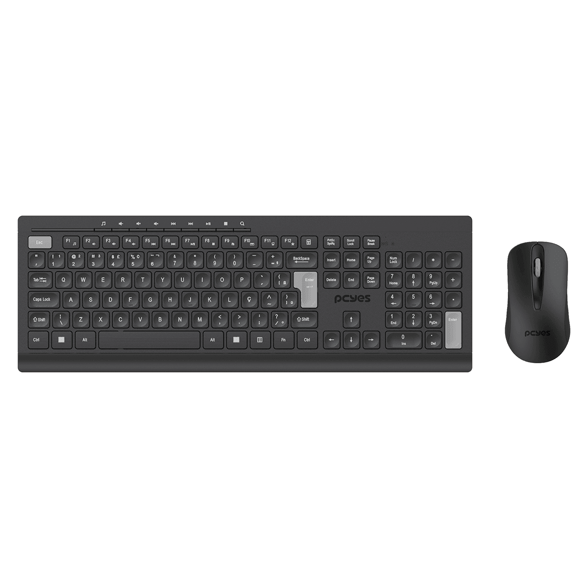 Kit com Teclado e Mouse Sem Fio Soft PCYES ABNT2 2.4GHz 1200DPI Multimídia PCOSFWAB