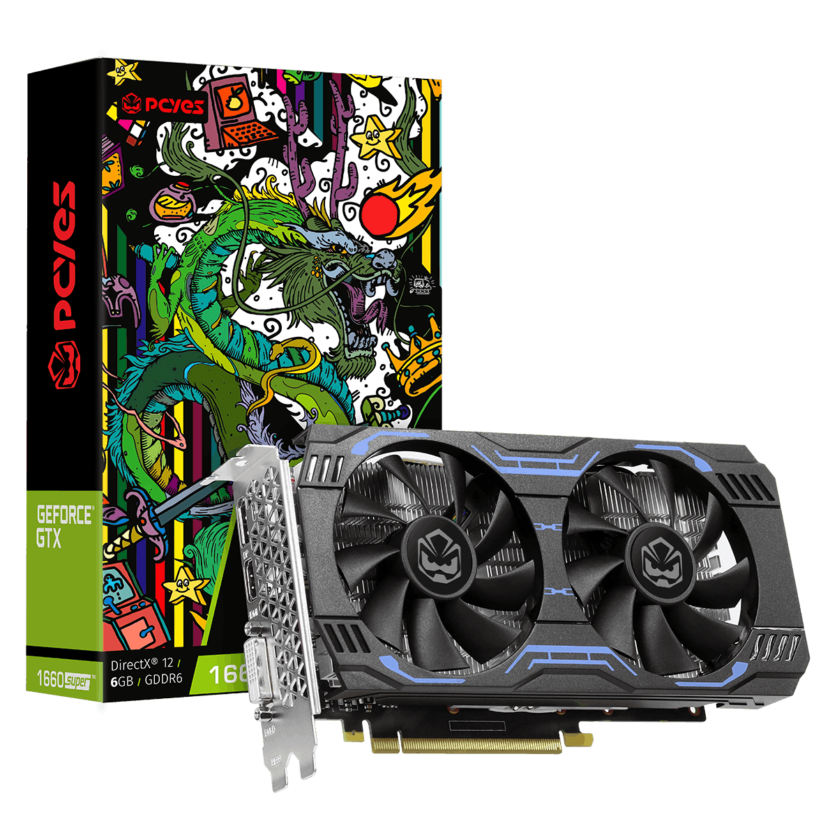 Placa de Vídeo PCYES GPU NVIDIA GeForce GTX 1660 SUPER 6GB GDDR6 192-bit Dual Fan PA1660S6GR6DF