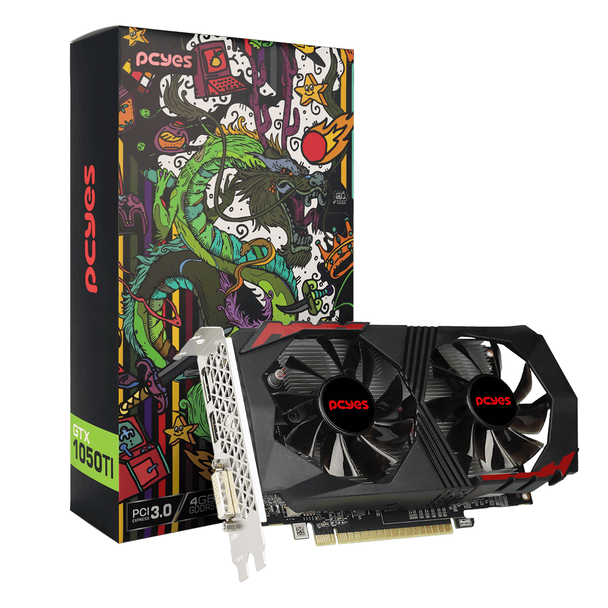 Placa de Vídeo PCYES GPU NVIDIA GeForce GTX 1050 Ti 4GB GDDR5 128-bit Dual Fan PVGTX1050TI4GBR5128