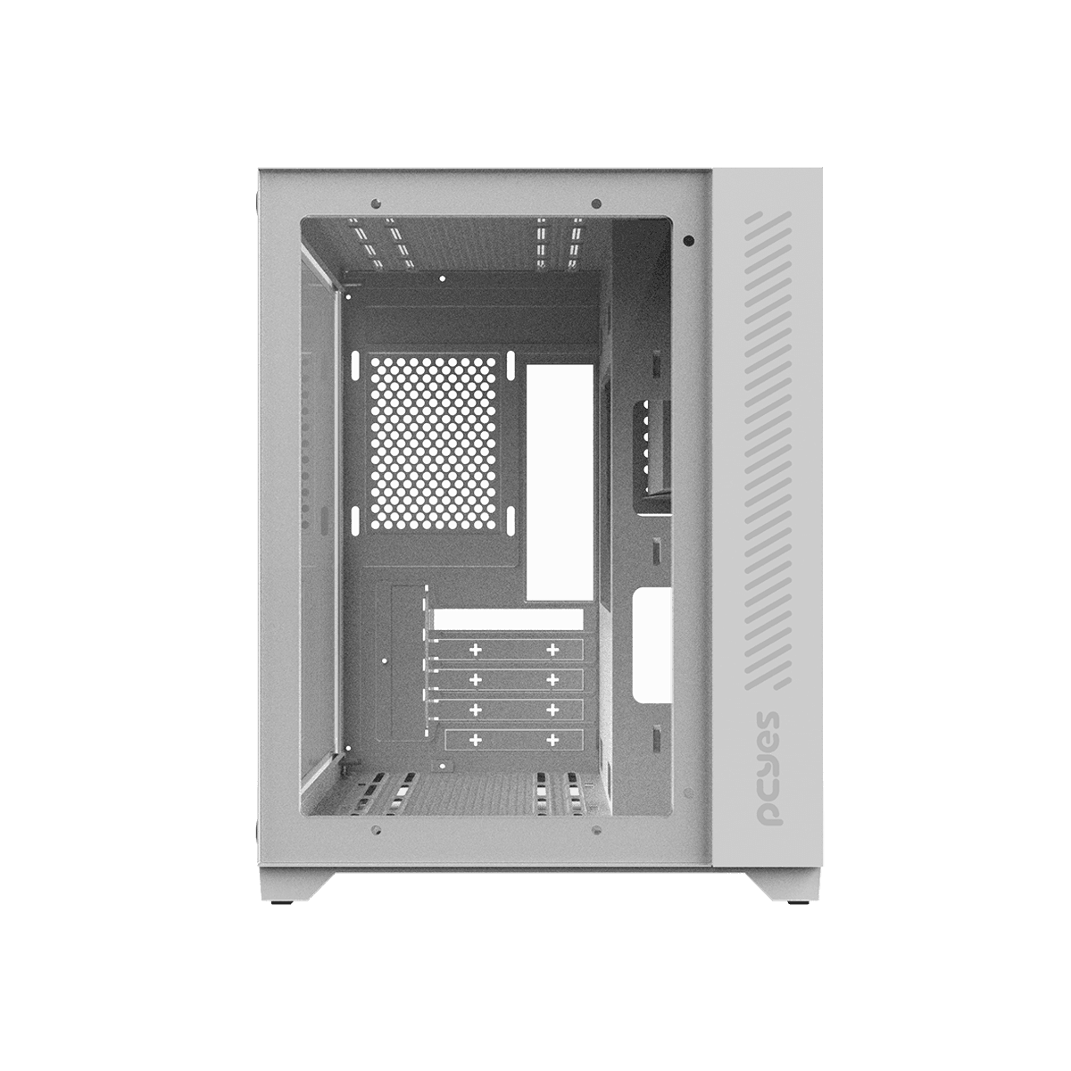Gabinete Gamer PCYES Forcefield White Ghost Vidro Temperado em destaque