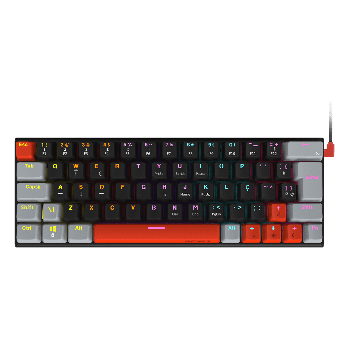 Teclado Mecânico PCYES Kuromori Black Vulcan Blue Switch LED Rainbow PTKM60BL