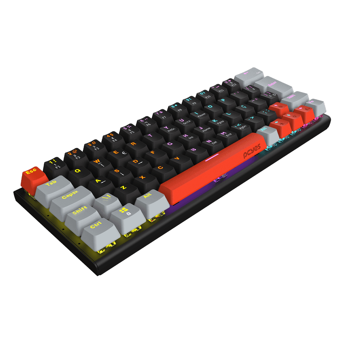 Teclado Mecânico PCYES Kuromori Black Vulcan Blue Switch LED Rainbow PTKM60BL em destaque