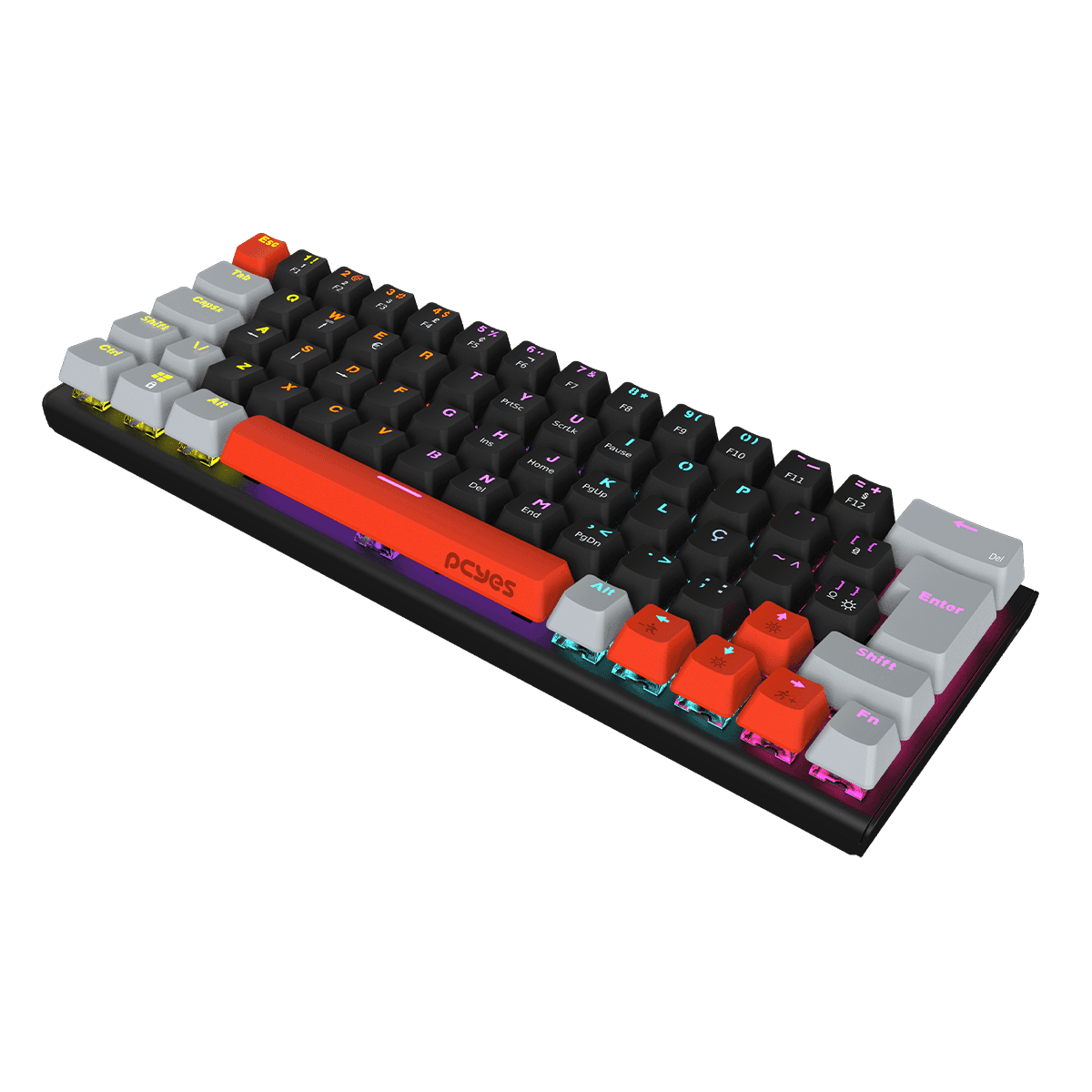Teclado Mecânico PCYES Kuromori Black Vulcan Blue Switch LED Rainbow PTKM60BL detalhe