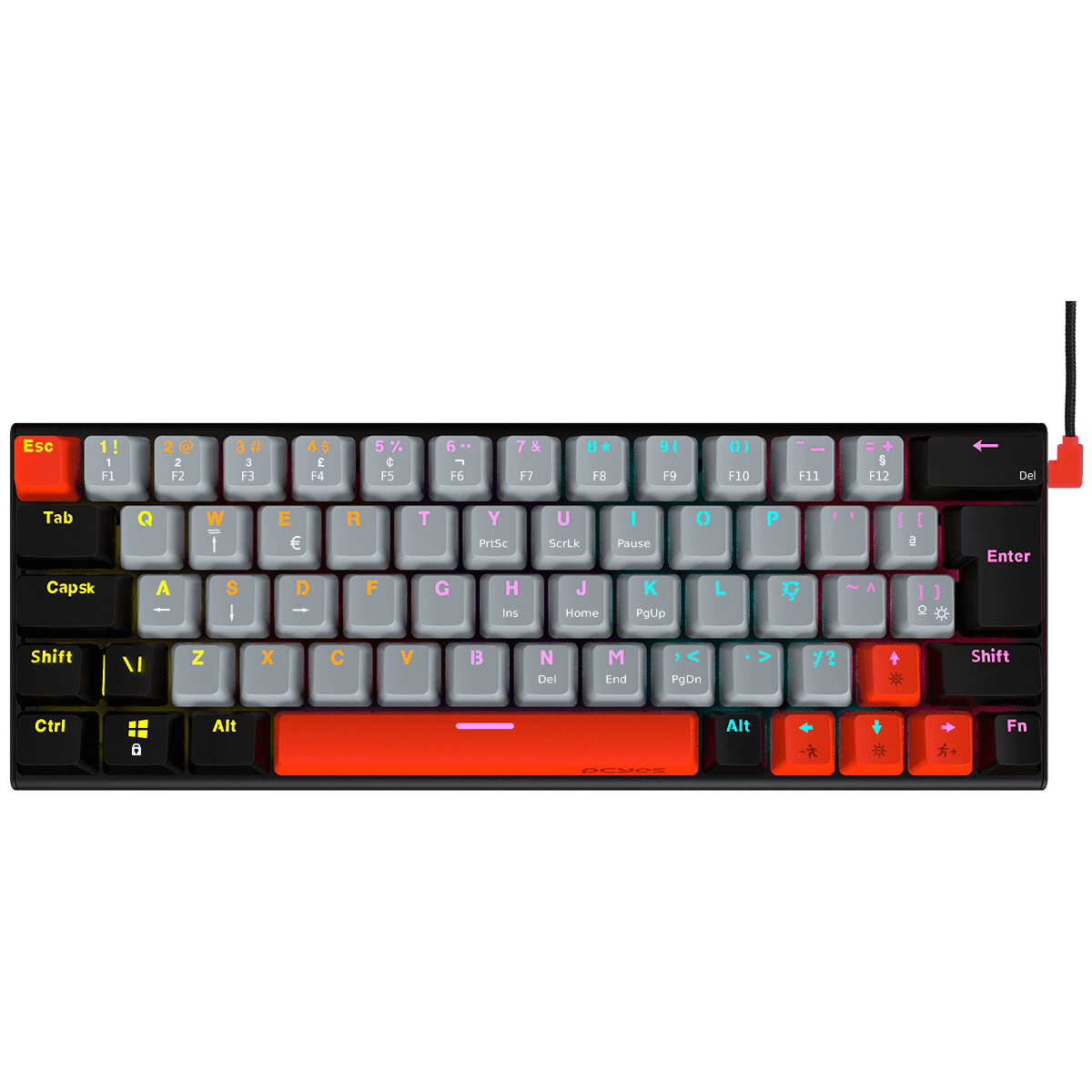 Teclado Mecânico PCYES Kuromori Black Vulcan Red Switch LED Rainbow PTKM60RD