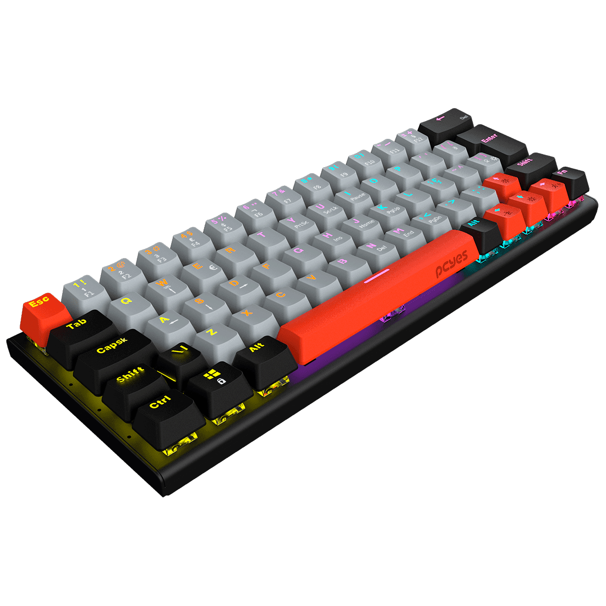 Teclado Mecânico PCYES Kuromori Black Vulcan Red Switch LED Rainbow PTKM60RD em destaque