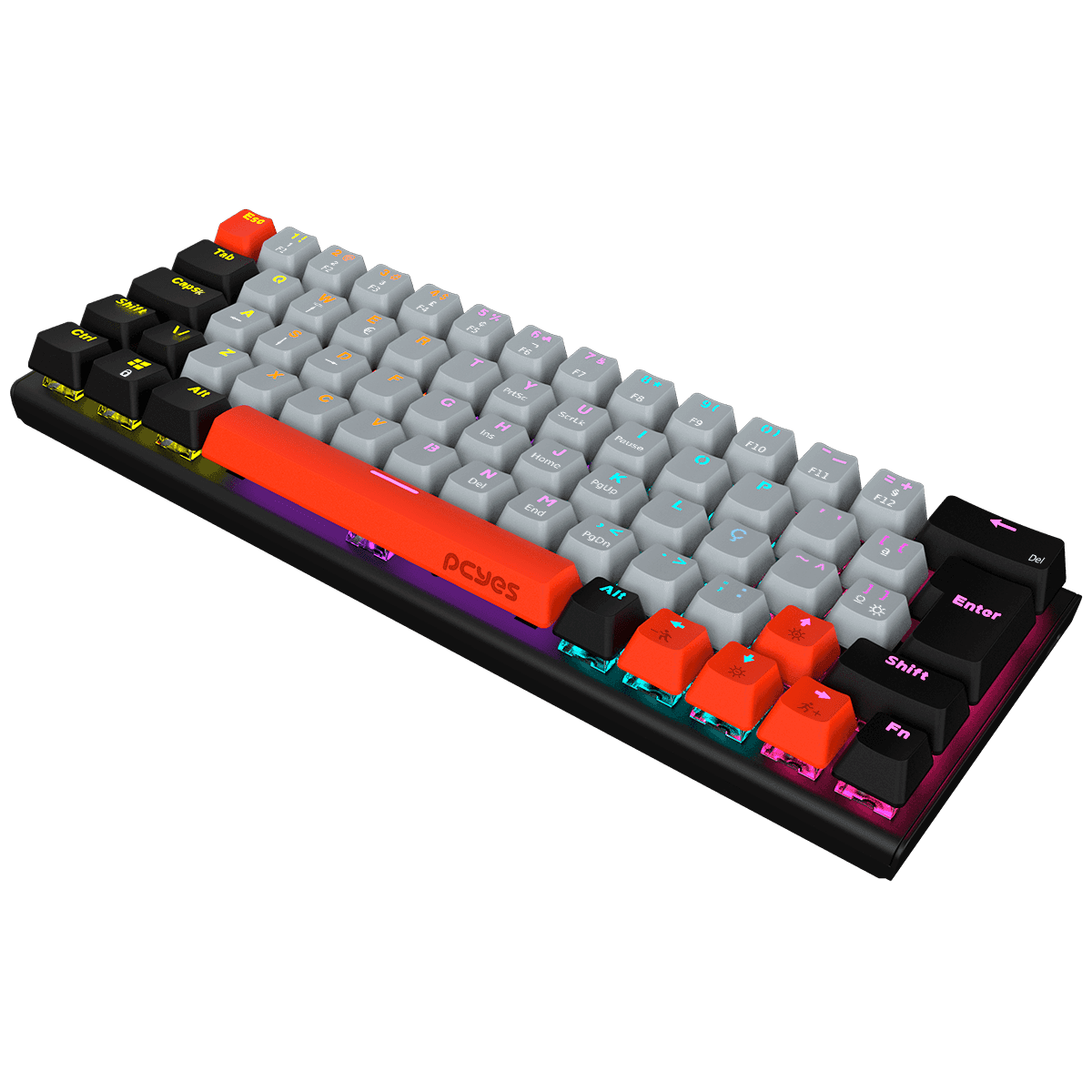 Teclado Mecânico PCYES Kuromori Black Vulcan Red Switch LED Rainbow PTKM60RD detalhe