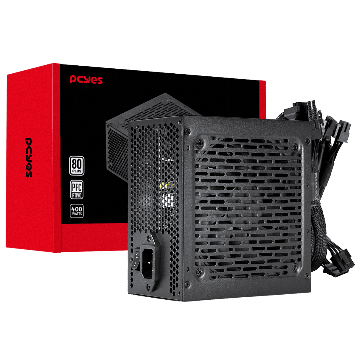 Fonte PCYES Gamer Shocker 400W 80Plus PFC Ativo PF400SHW