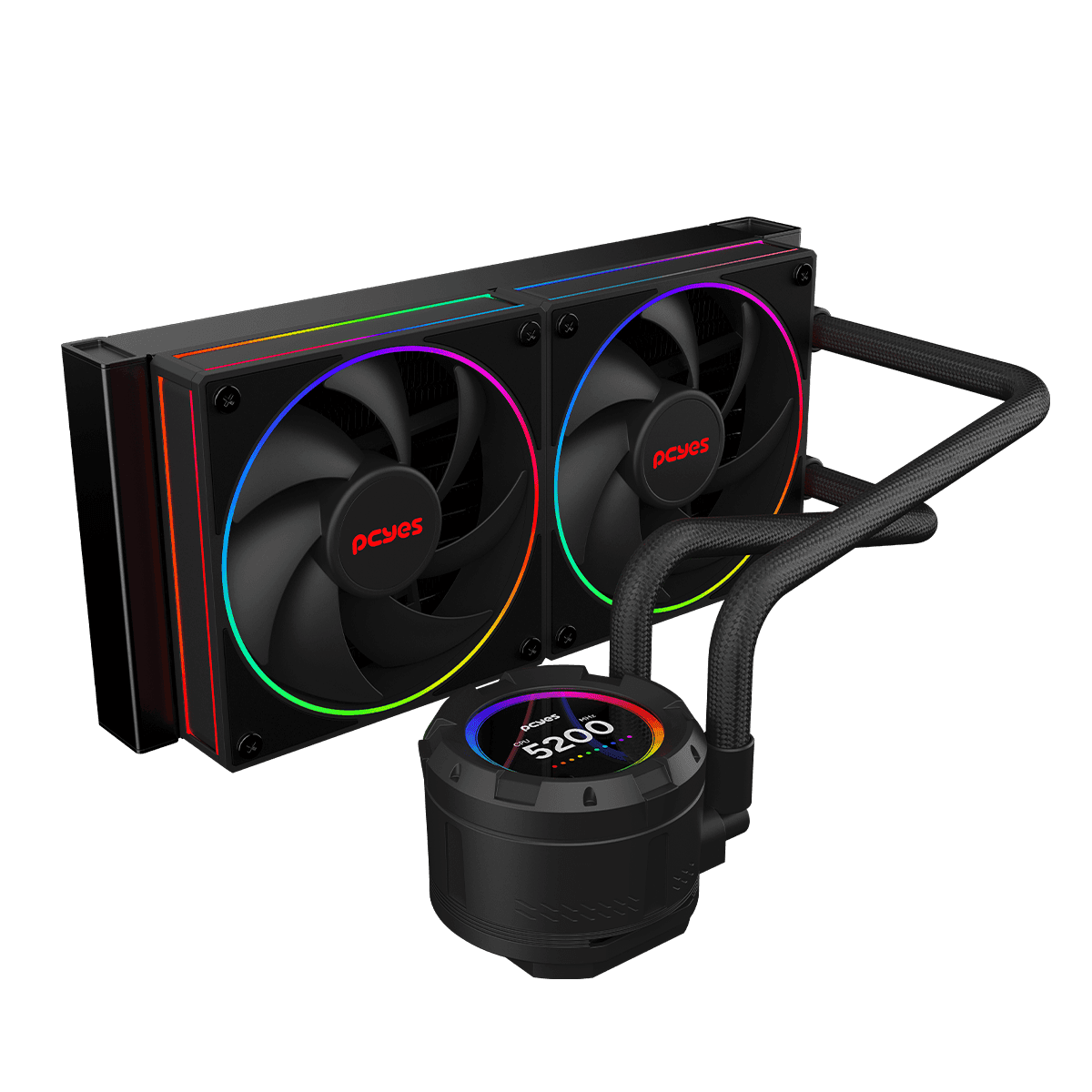 Water Cooler PCYES Vision 240mm Black Vulcan LCD 2,1" VS240BV em destaque
