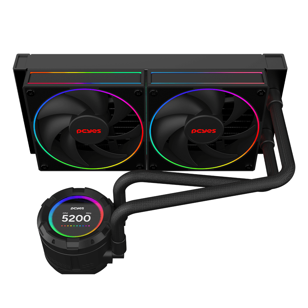 Water Cooler PCYES Vision 240mm Black Vulcan LCD 2,1" VS240BV detalhe