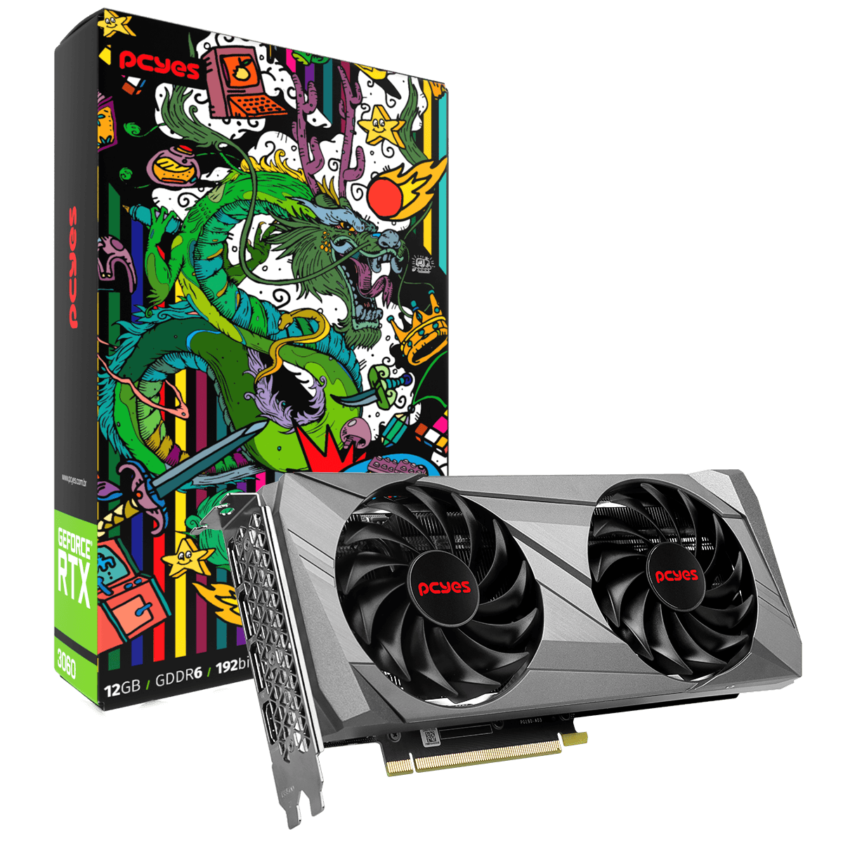 Placa de Video GPU Nvidia GeForce RTX3060 12Gb DDR 6 192 Bit Graffiti Series Full Size Dual Fan Pgs 3060 Fs 192