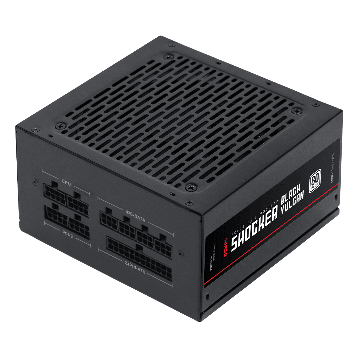 Fonte PCYES Gamer Shocker 600W Full Modular 80Plus Black Vulcan FM600WBV em destaque