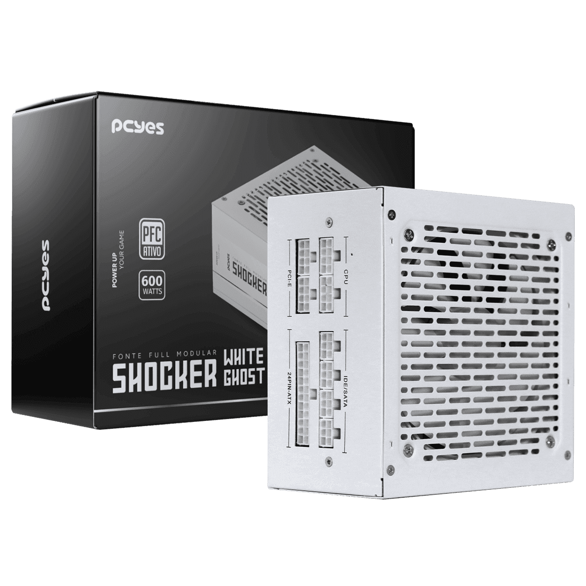 Fonte PCYES Gamer Shocker 600W Full Modular 80Plus White Ghost FM600WWG