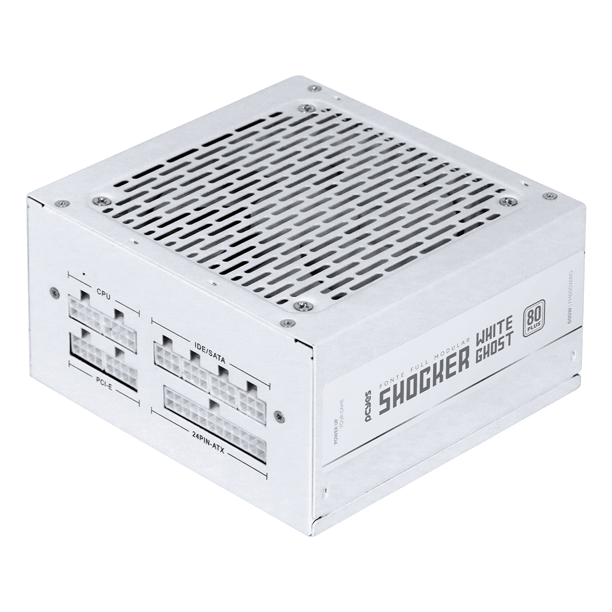 Fonte PCYES Gamer Shocker 600W Full Modular 80Plus White Ghost FM600WWG em destaque