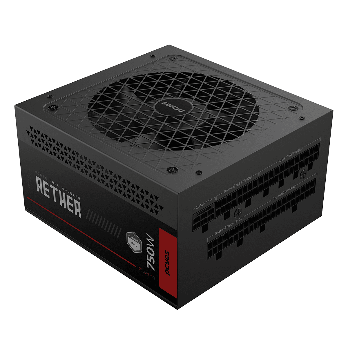 Fonte PCYES Gamer Aether 750W Full Modular Gold PCIe 5.0 ATX 3.1 750WFMG em destaque