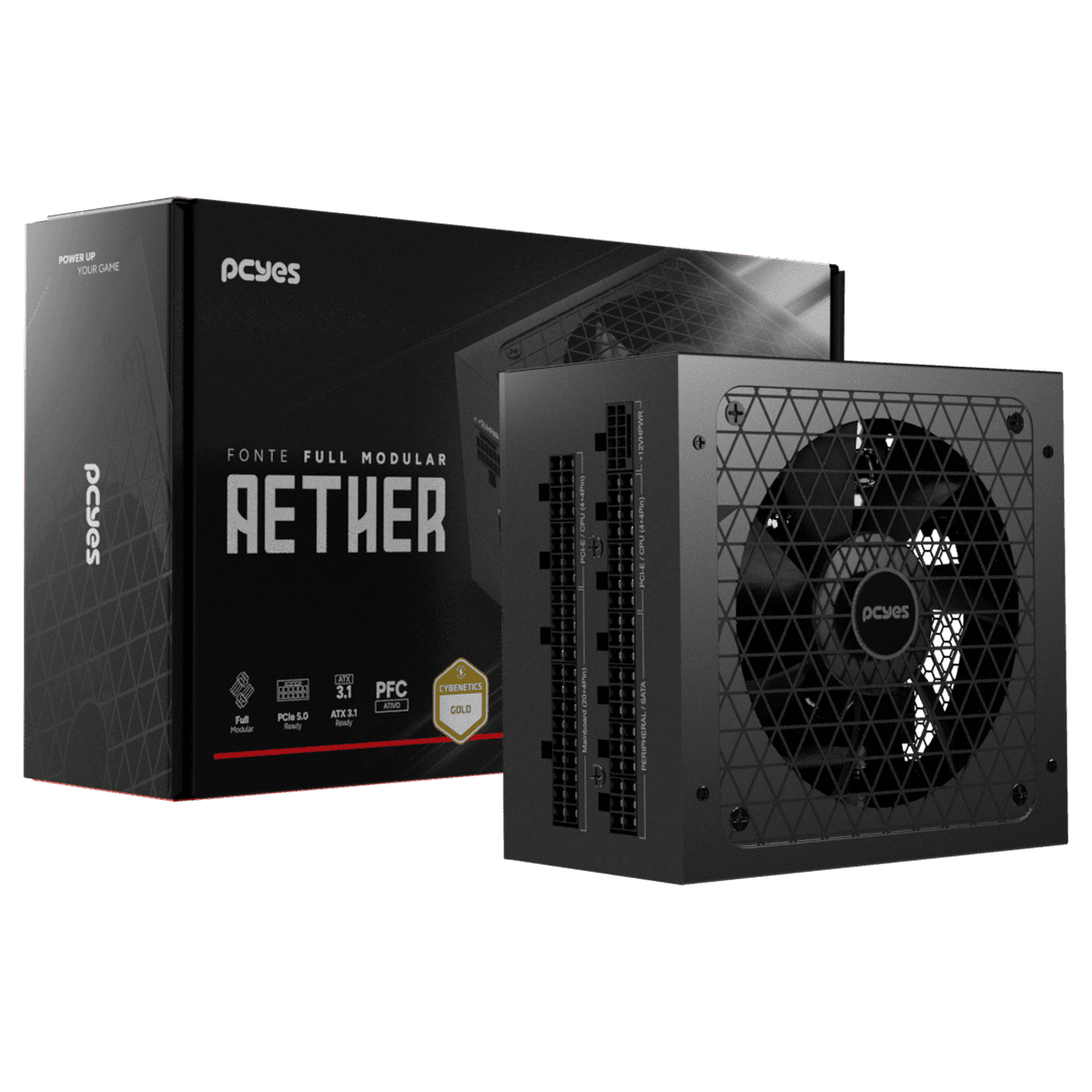 Fonte PCYES Gamer Aether 1000W Full Modular Gold PCIe 5.0 ATX 3.1 1000WFMG