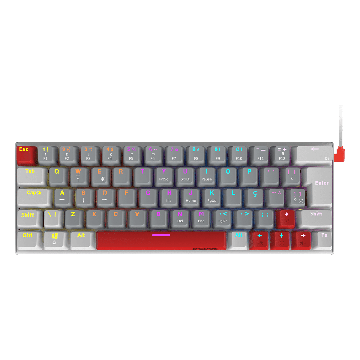 Teclado Mecânico PCYES Kuromori White Ghost Red Switch LED Rainbow PTKMWG60RD