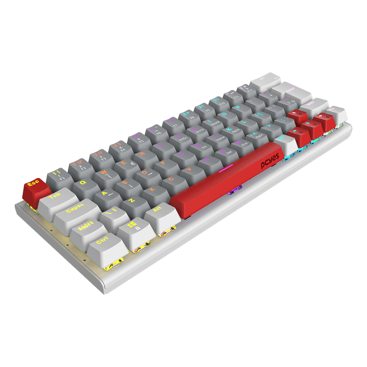 Teclado Mecânico PCYES Kuromori White Ghost Blue Switch LED Rainbow PTKMWG60BL em destaque