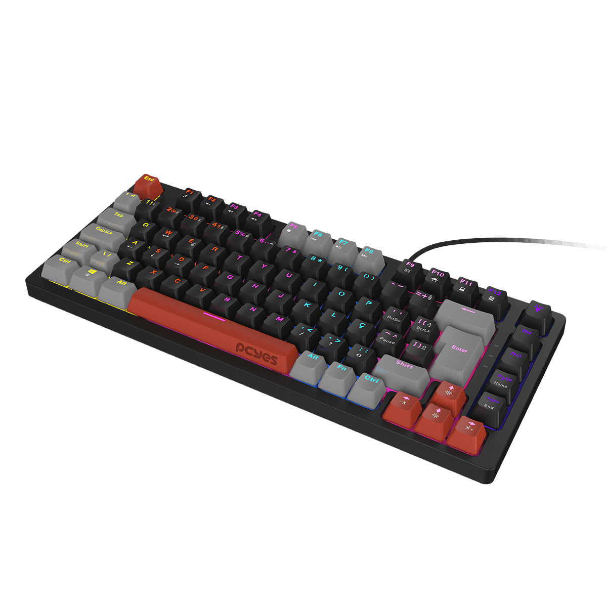 Teclado Mecânico PCYES Kirin Black Vulcan Blue Switch LED Rainbow PTKR75BL detalhe