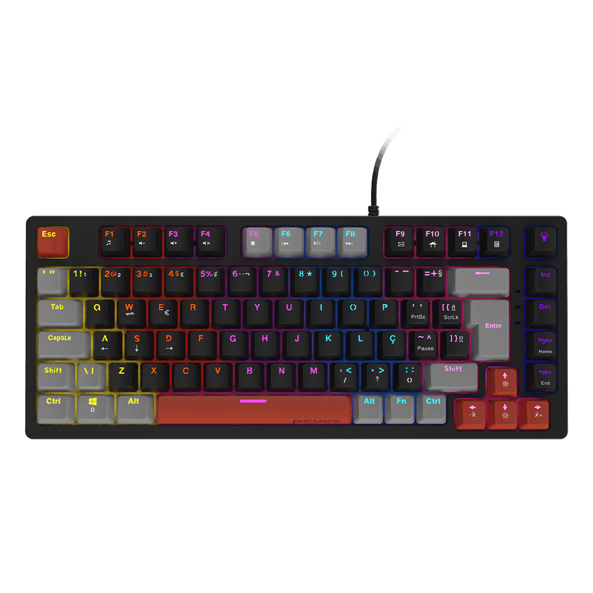 Teclado Mecânico PCYES 75% Kirin Black Vulcan Red Switch LED Rainbow PTKR75RD