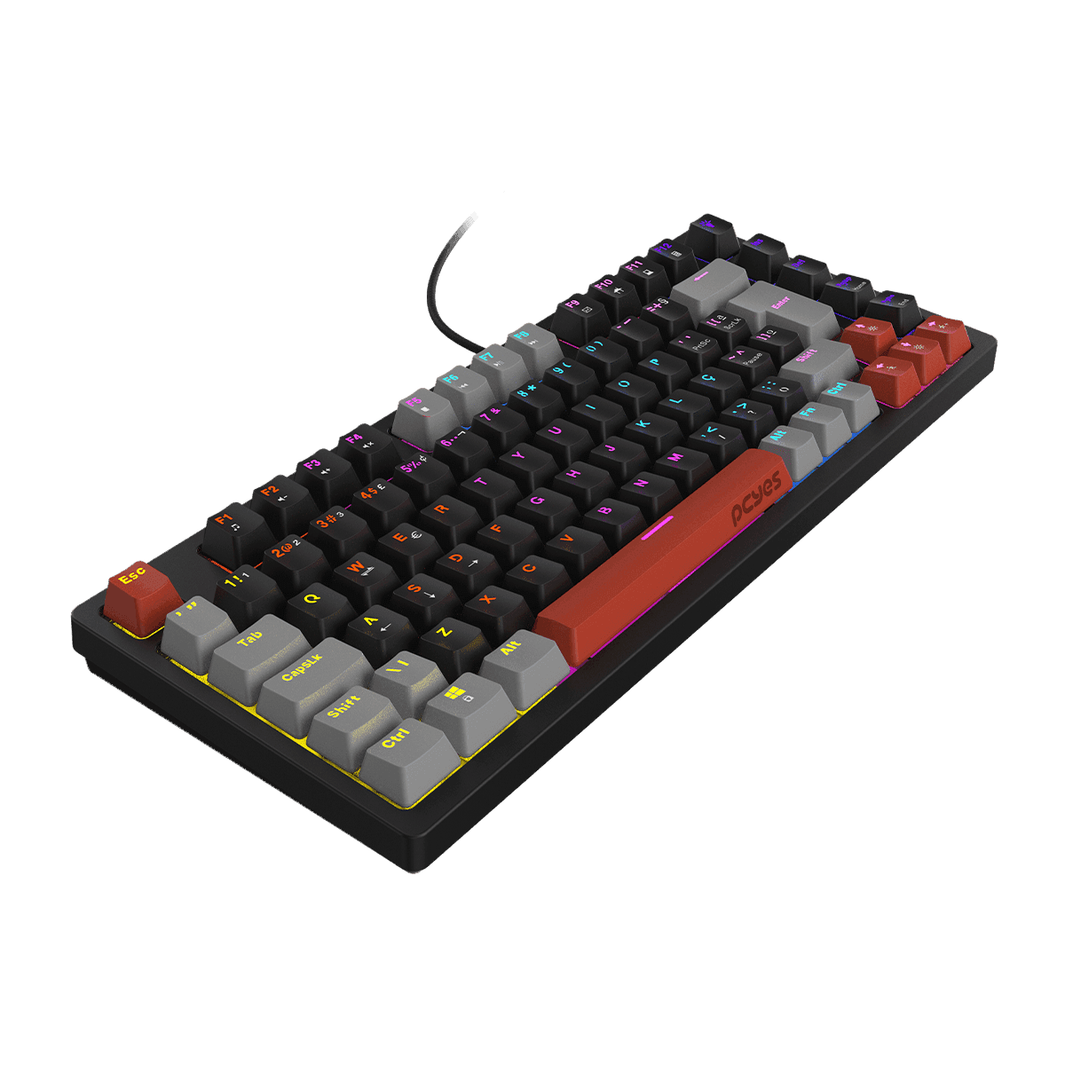 Teclado Mecânico PCYES 75% Kirin Black Vulcan Red Switch LED Rainbow PTKR75RD em destaque