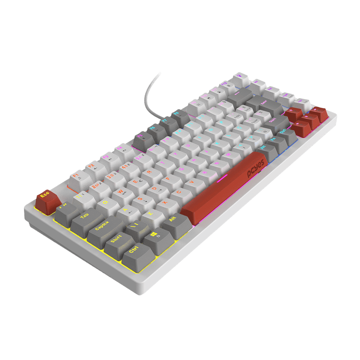 Teclado Mecânico 75% Kirin PCYES White Ghost Blue Switch LED Rainbow PTKRWG75BL em destaque