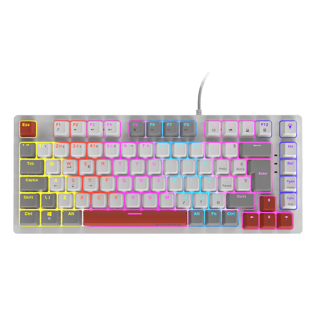 Teclado Mecânico 75% Kirin PCYES White Ghost Red Switch LED Rainbow PTKRWG75RD