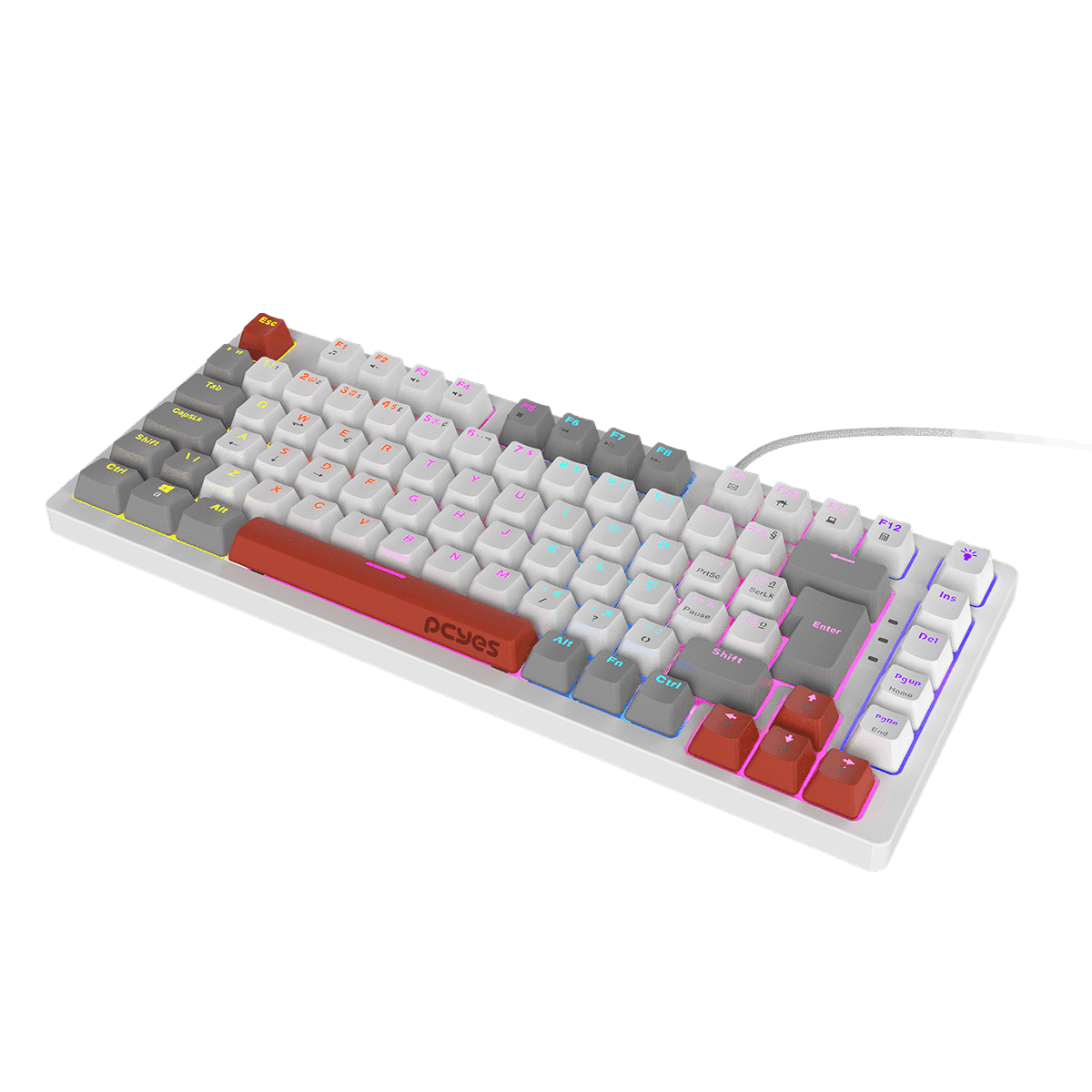 Teclado Mecânico 75% Kirin PCYES White Ghost Red Switch LED Rainbow PTKRWG75RD detalhe