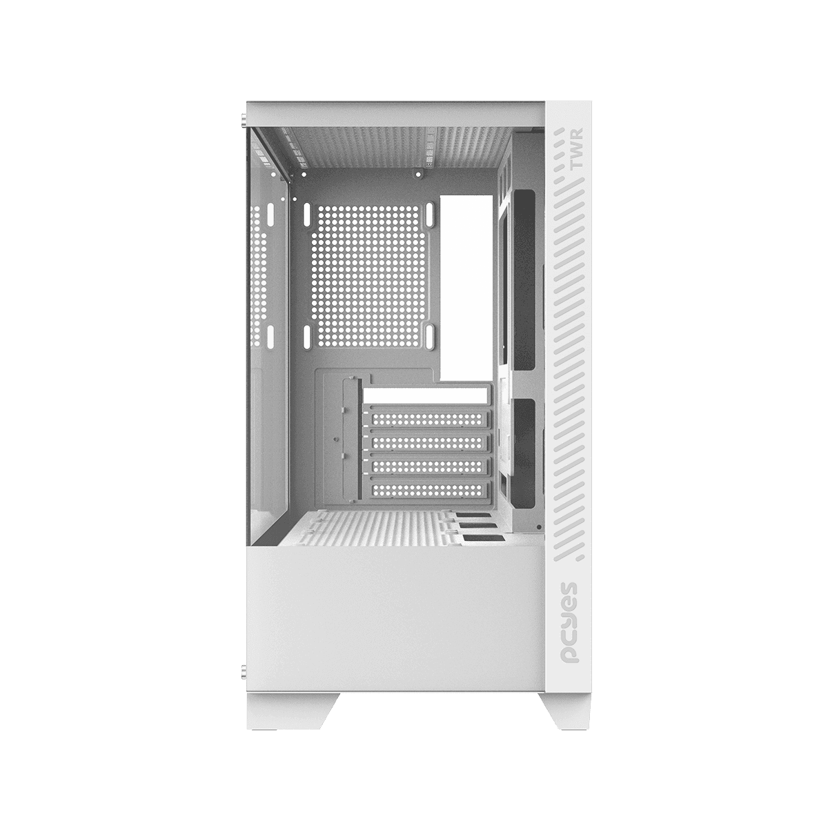 Gabinete Gamer PCYES Forcefield TWR White Ghost Vidro Temperado em destaque