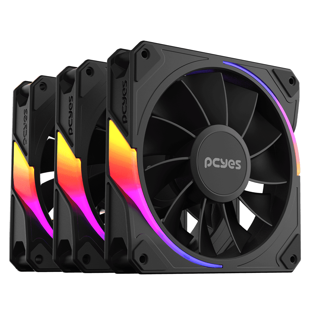 Kit Cooler Fan PCYES Sangue Frio 3 ARGB Black Vulcan Reverse 120mm K3ARGBSF3RVBR