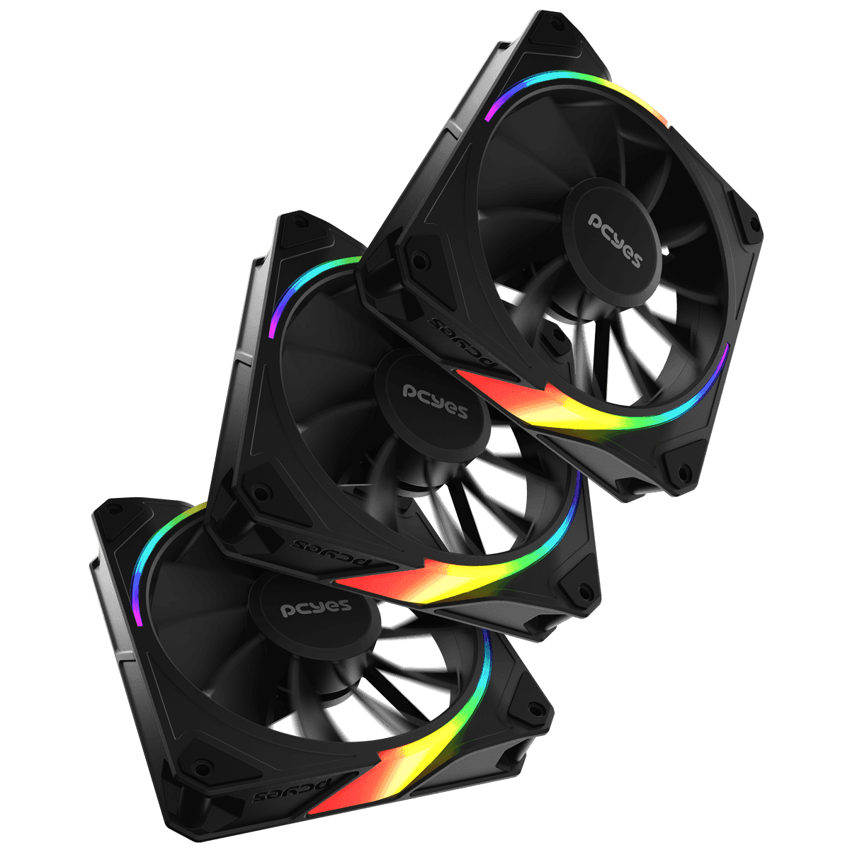 Kit Cooler Fan PCYES Sangue Frio 3 ARGB Black Vulcan Reverse 120mm K3ARGBSF3RVBR em destaque