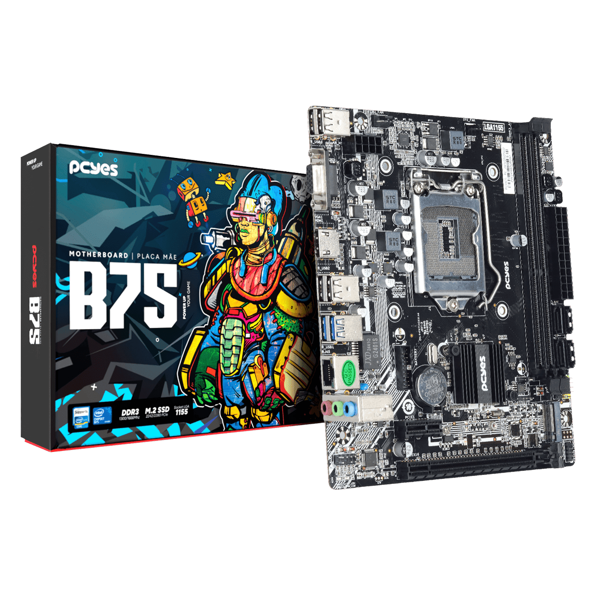Placa-mãe PCYES B75 LGA1155 DDR3 M.2 NVMe M-ATX PCYB75-3G16