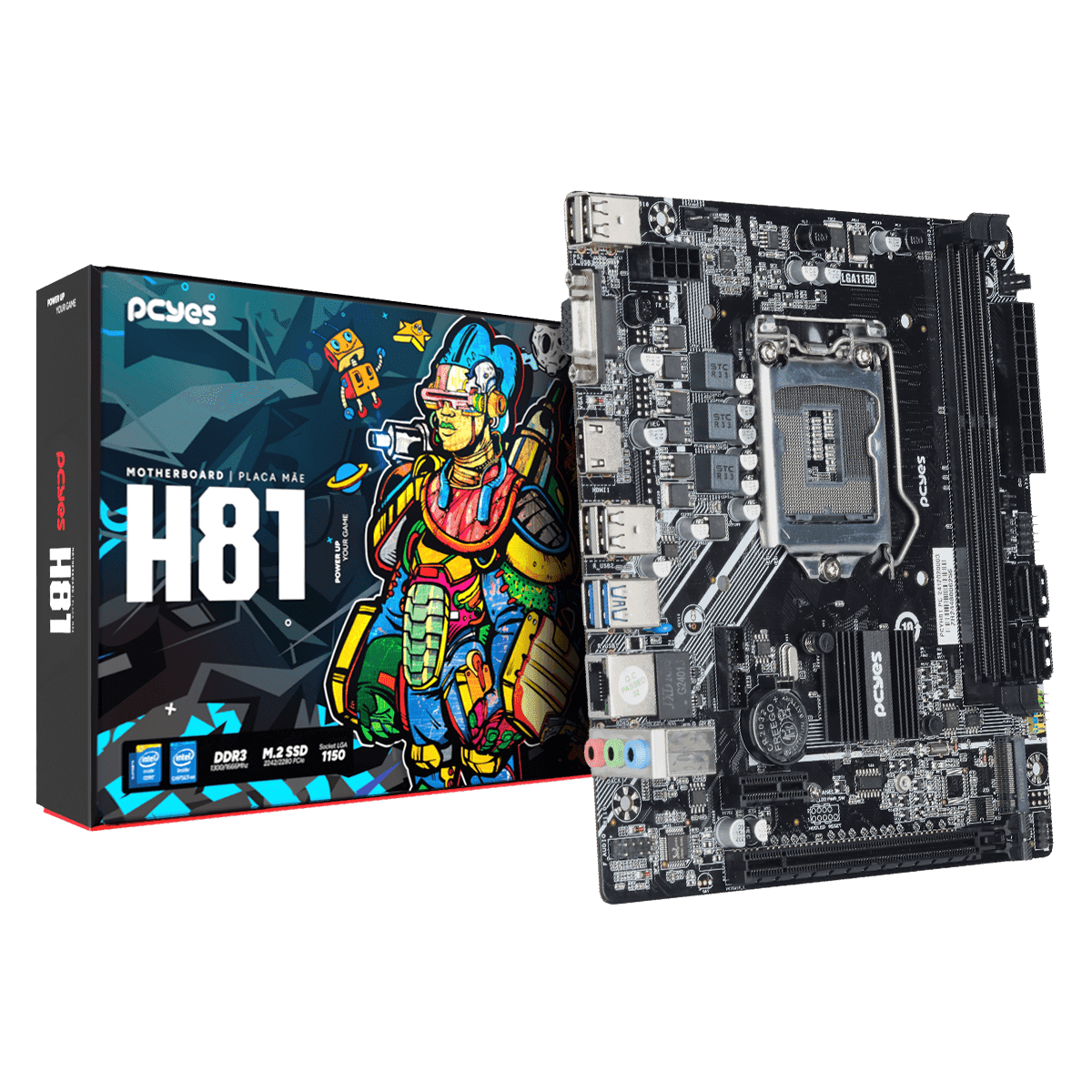 Placa-mãe PCYES H81 LGA1150 DDR3 M.2 NVMe M-ATX PCYH81-4G16