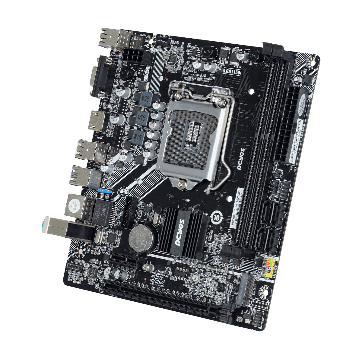 Placa-mãe PCYES H81 LGA1150 DDR3 M.2 NVMe M-ATX PCYH81-4G16 em destaque