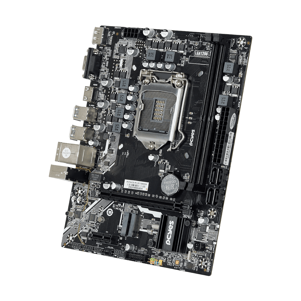 Placa-mãe PCYES H470 LGA1200 DDR4 M.2 NVMe M-ATX PCYH470-10G64 em destaque