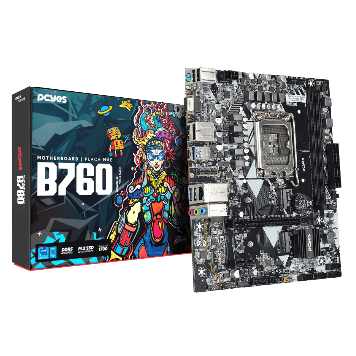 Placa-mãe PCYES B760 DDR5 M.2 NVMe LGA1700 M-ATX PCYB760-14G64