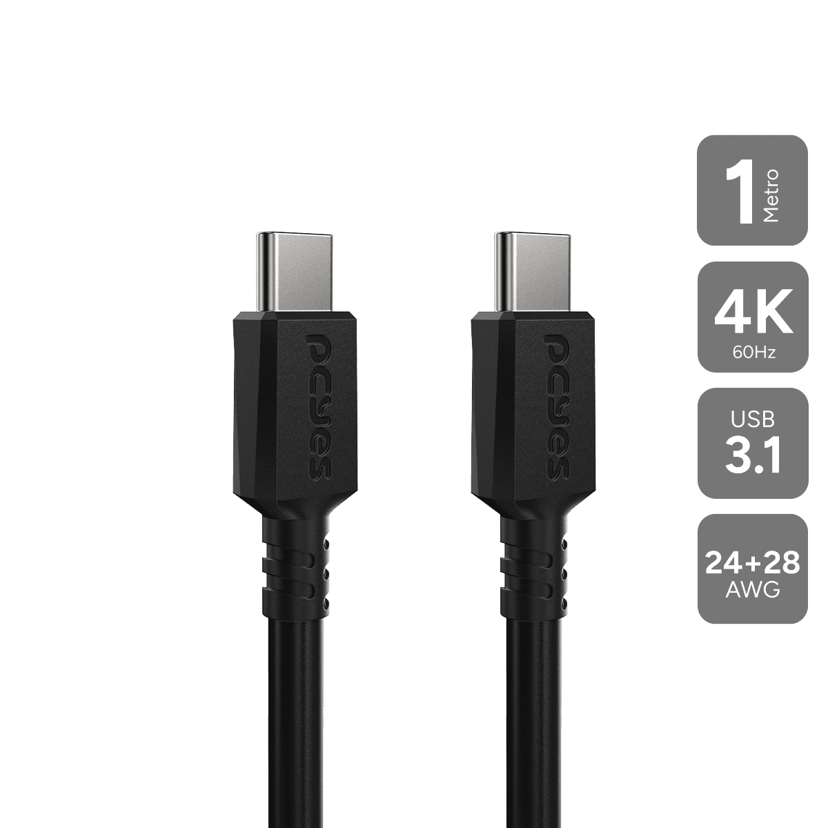 Cabo PCYES USB-C 3.1 100W 4K 60Hz Preto 1 Metro PUCP1P