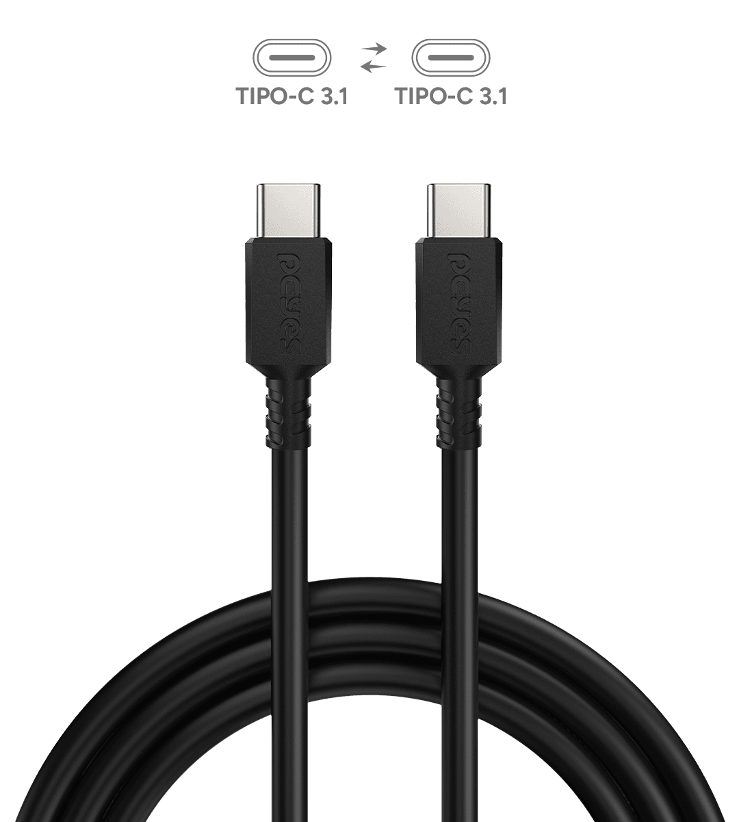 Cabo PCYES USB-C 3.1 100W 4K 60Hz Preto 2 Metros PUCP2P em destaque
