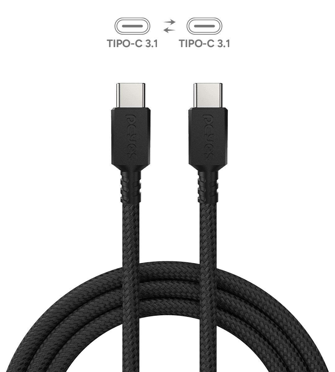 Cabo USB-C 3.1 para USB-C 3.1 PCYES 100W 4K 60Hz Nylon 3 Metros PUCP3P em destaque
