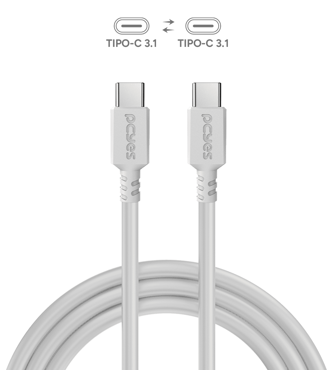 Cabo PCYES USB-C 3.1 para USB-C 3.1 Branco 2 Metros PUCP2B em destaque