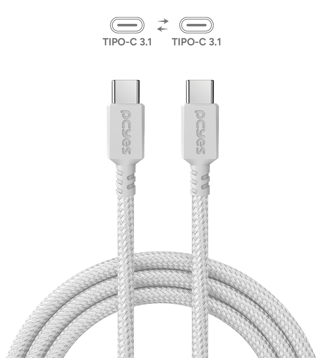 Cabo USB-C 3.1 para USB-C 3.1 PCYES Nylon Branco 3 Metros PUCP3B em destaque