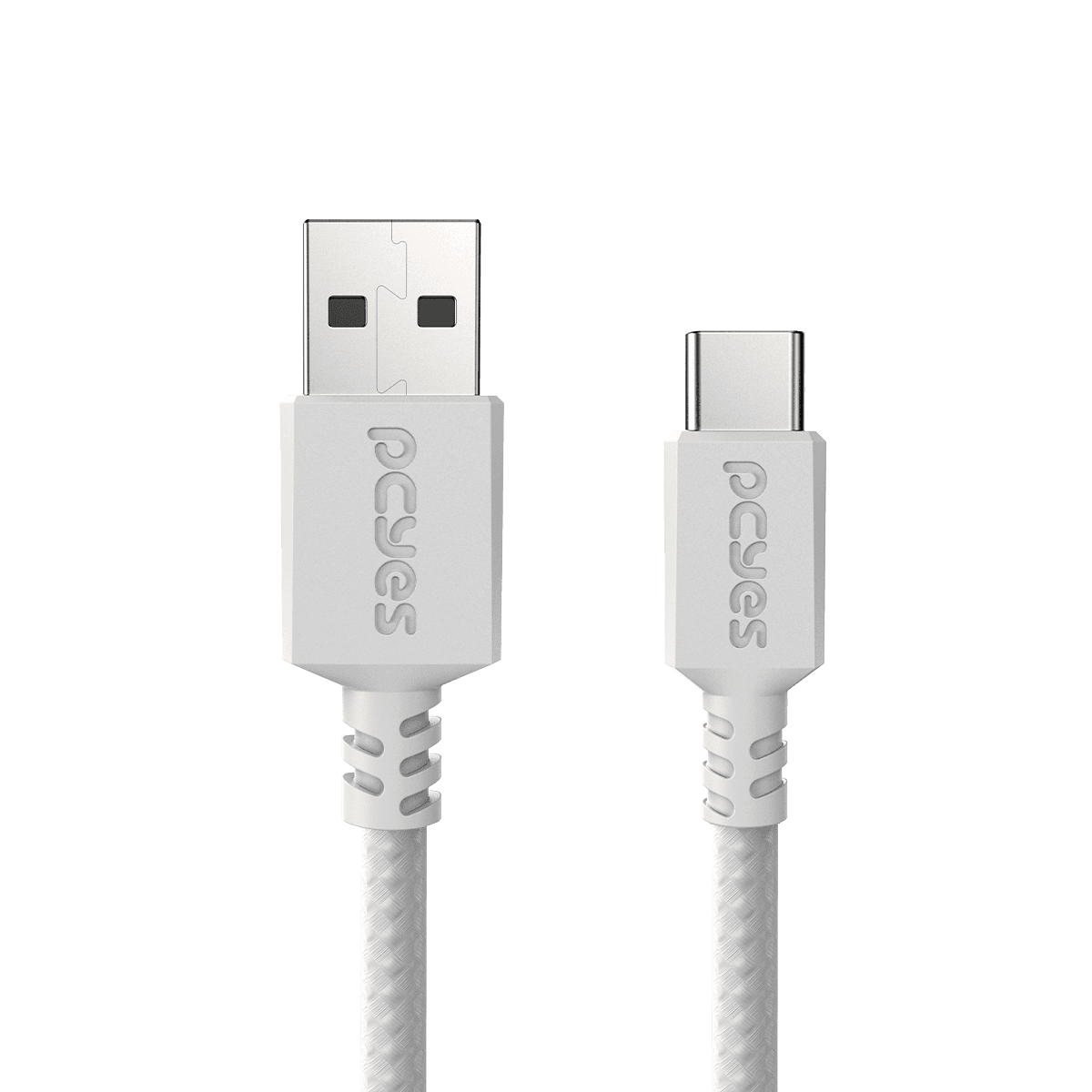 Cabo PCYES USB-A 2.0 para USB-C Nylon Branco 2 Metros CBPY03B detalhe