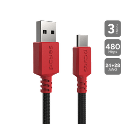 Cabo PCYES USB-A para USB-C 2.0 480Mbps Nylon Vermelho 3 Metros CBPY03V 1