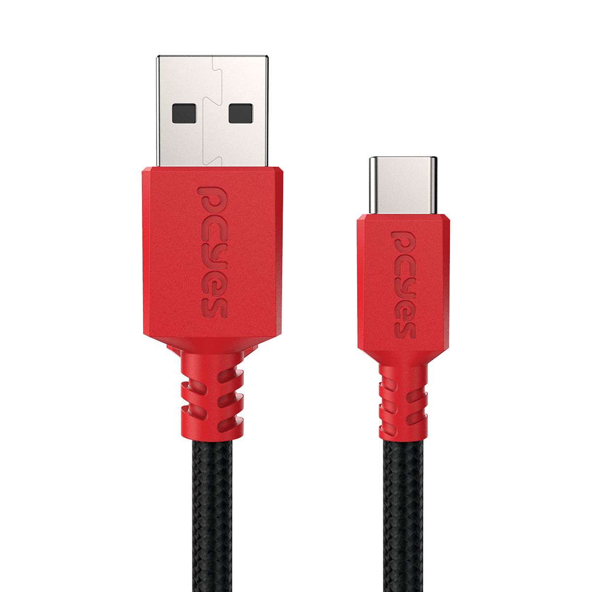 Cabo PCYES USB-A para USB-C 2.0 480Mbps Nylon Vermelho 3 Metros CBPY03V detalhe
