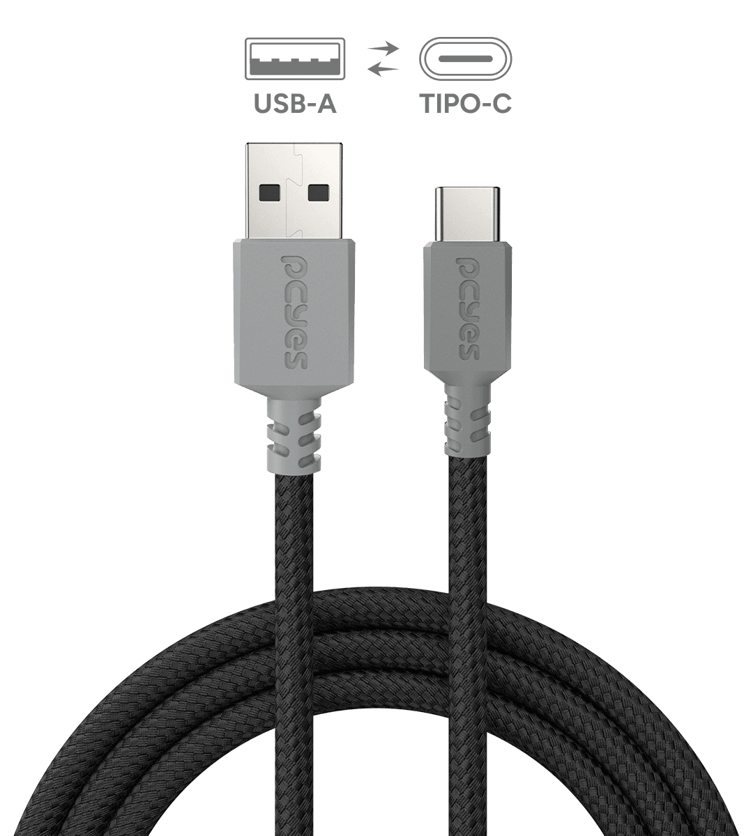 Cabo USB A 2.0 para USB Tipo-C PCYES 3M Nylon 3A CBPY03C em destaque