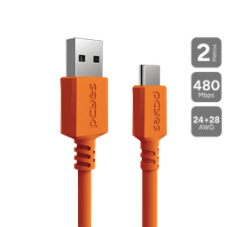 Cabo PCYES USB A para USB Tipo-C 2 Metros Laranja Nylon 3A 480Mbps CBPY02L 1