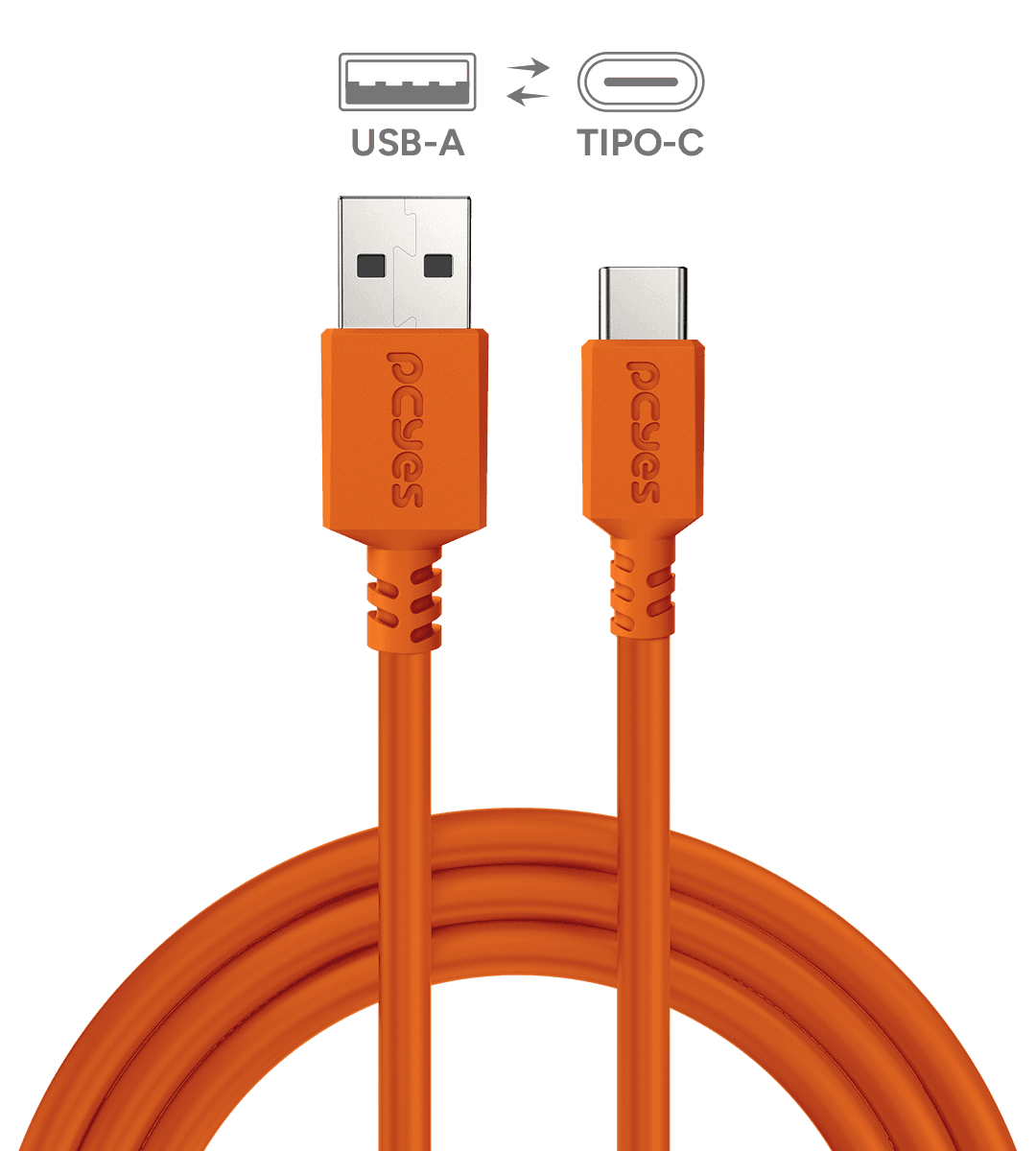 Cabo PCYES USB A para USB Tipo-C 2 Metros Laranja Nylon 3A 480Mbps CBPY02L em destaque