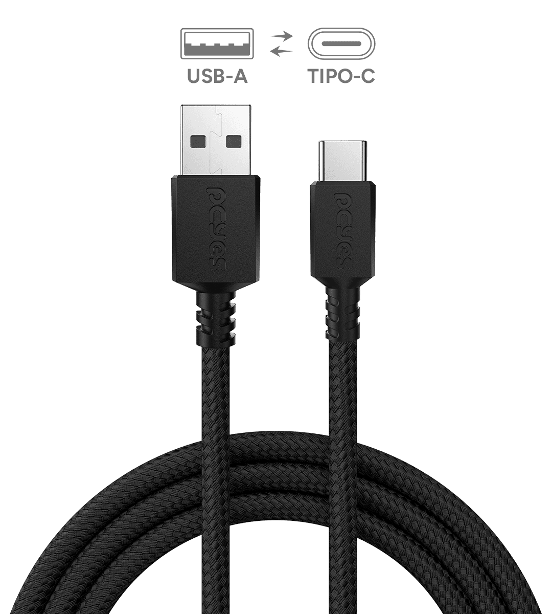 Cabo PCYES USB A para USB Tipo-C 1 Metro Nylon 3A 480Mbps PUACN-01 em destaque
